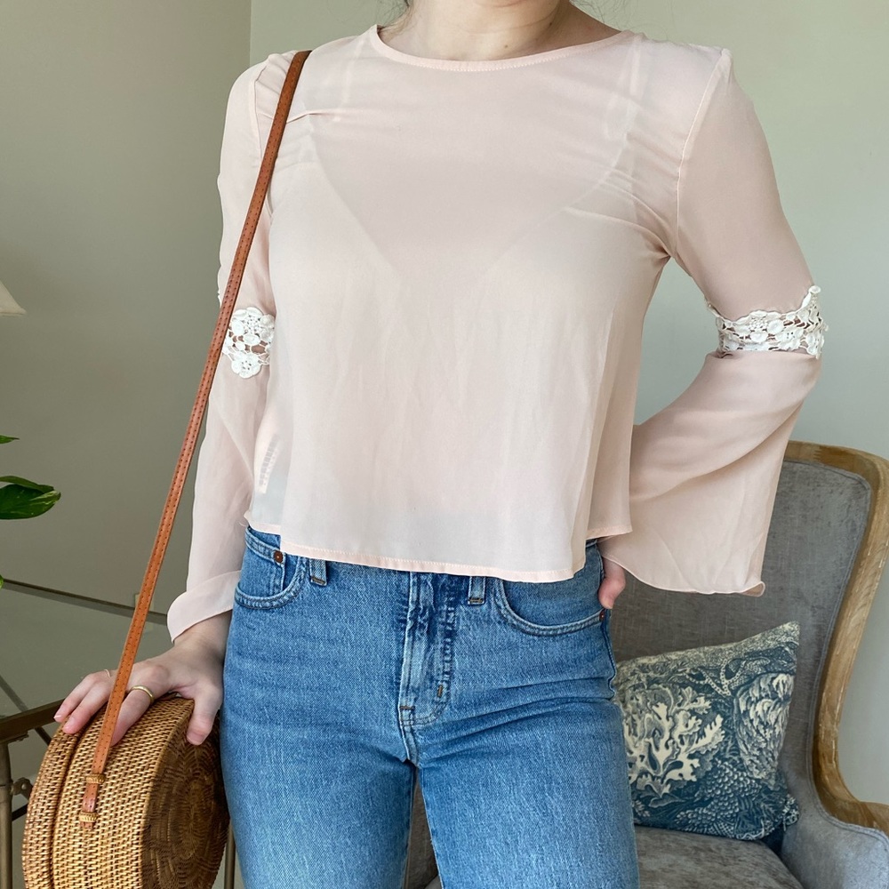 Boho Pink Top with Flare Sleeves